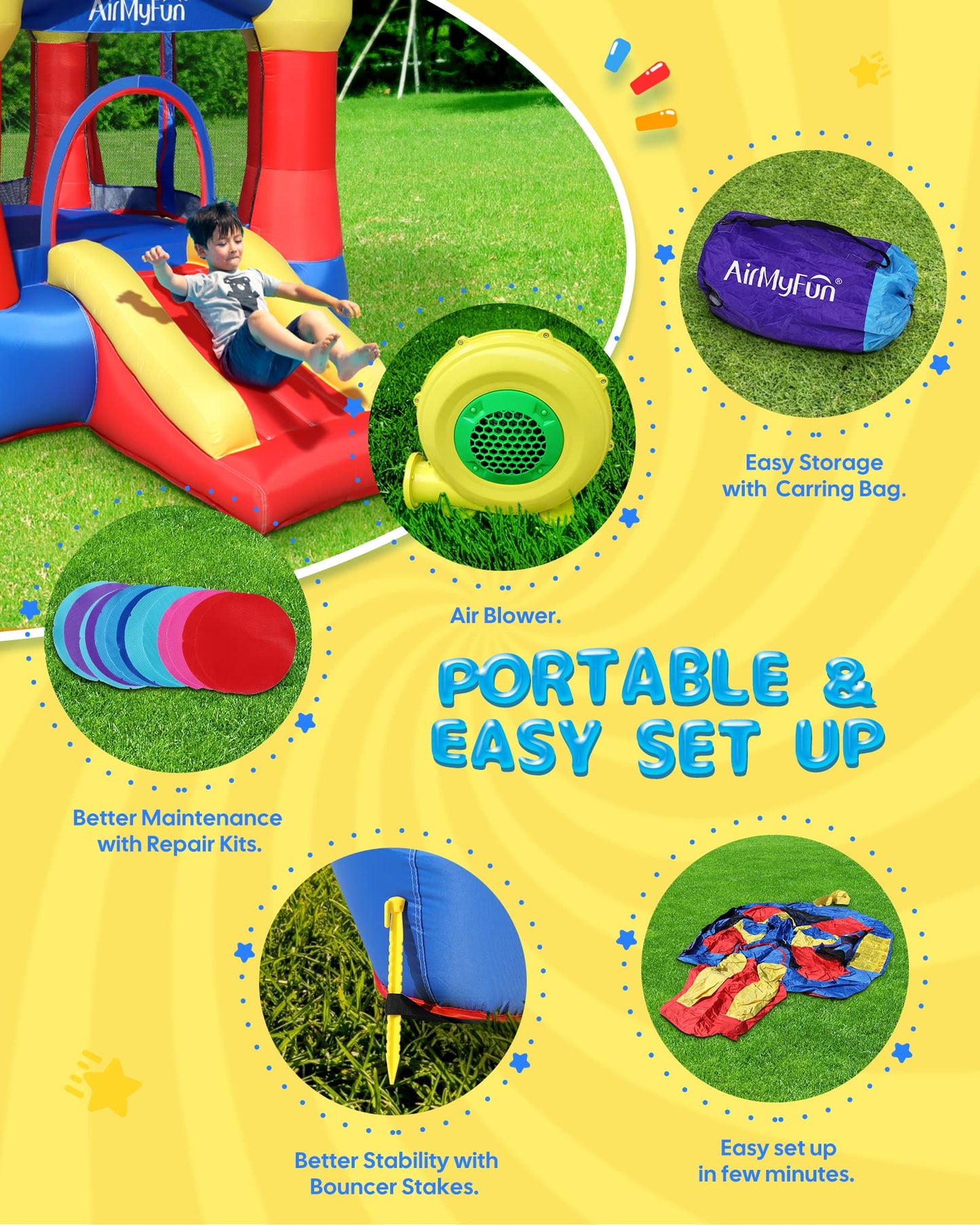 AirMyFun Toddler Bounce House with Slide & Blower – Indoor/Outdoor 82011A