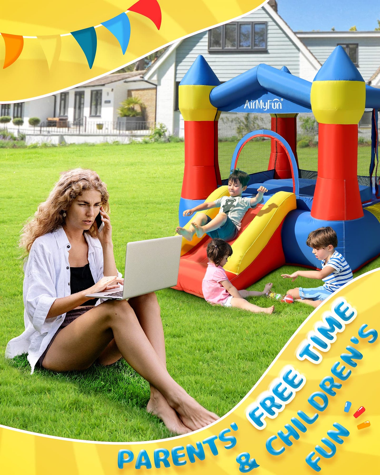 AirMyFun Toddler Bounce House with Slide & Blower – Indoor/Outdoor 82011A