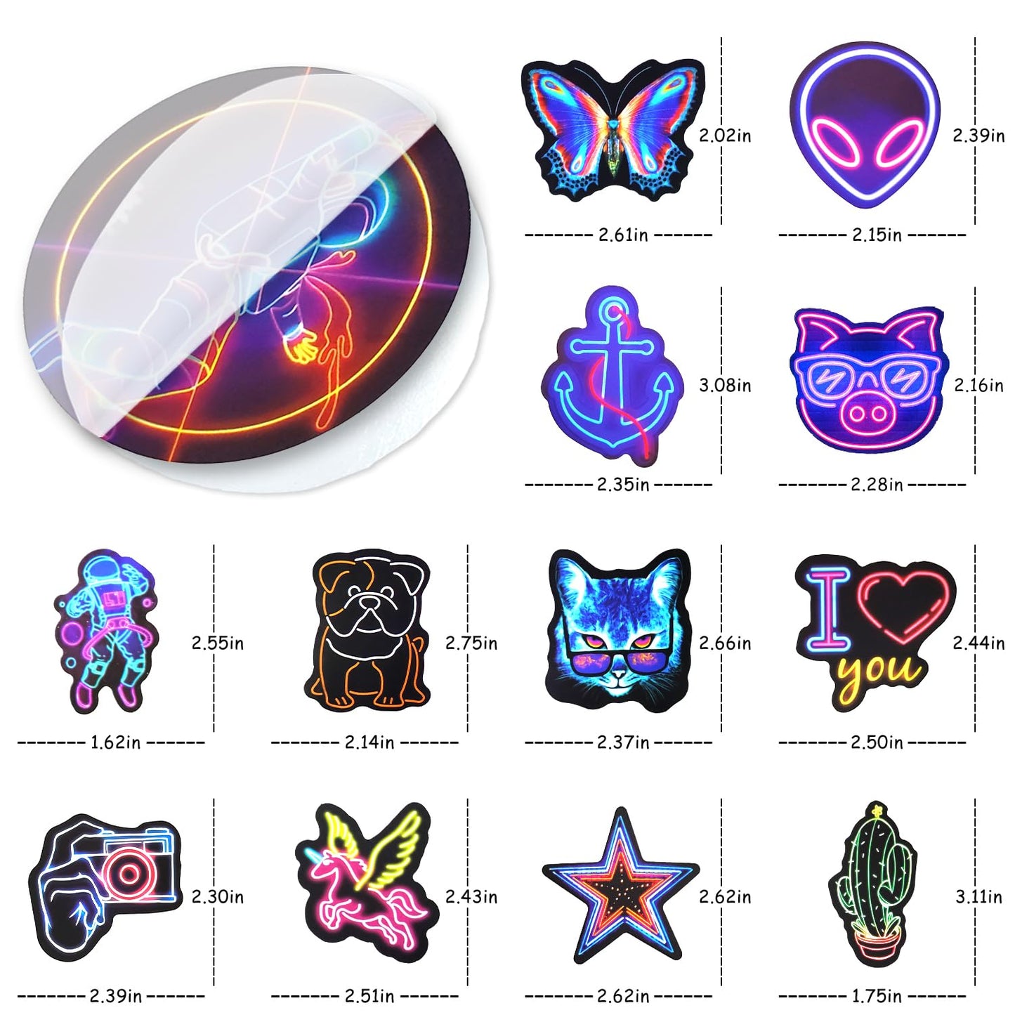 AIRNOGO Neon Water Bottle Stickers Pack – 200 Pcs Waterproof Vinyl Sticker Set for Bottles, Laptops, Luggage & Rewards