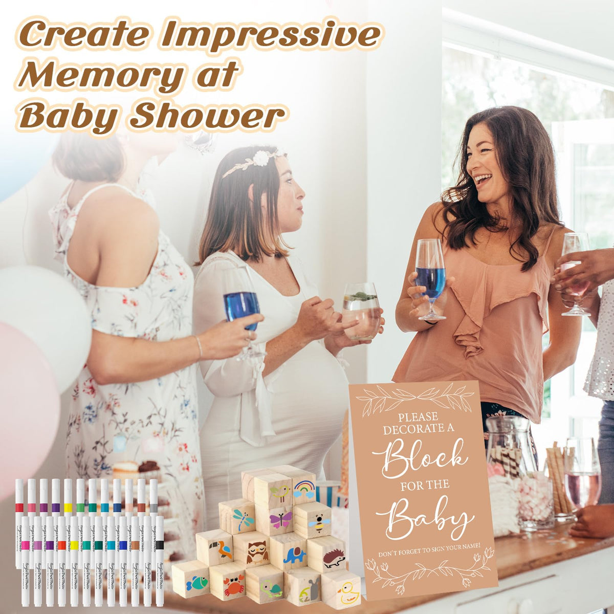 Aisharery 117 Pcs Baby Shower Blocks Kit – Kraft Edition with 52 Blocks, 24 Markers, 40 Templates