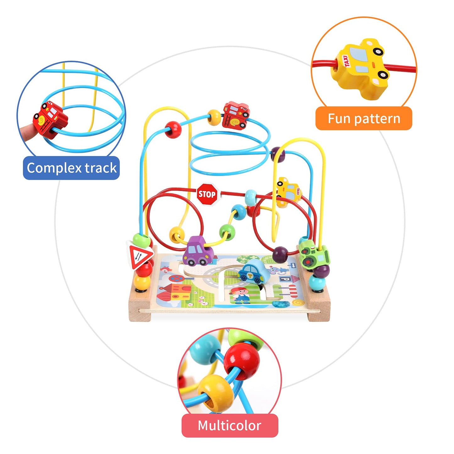 AISHUN Wooden Bead Maze Toy for Toddlers – Colorful Roller Coaster for Early Learning