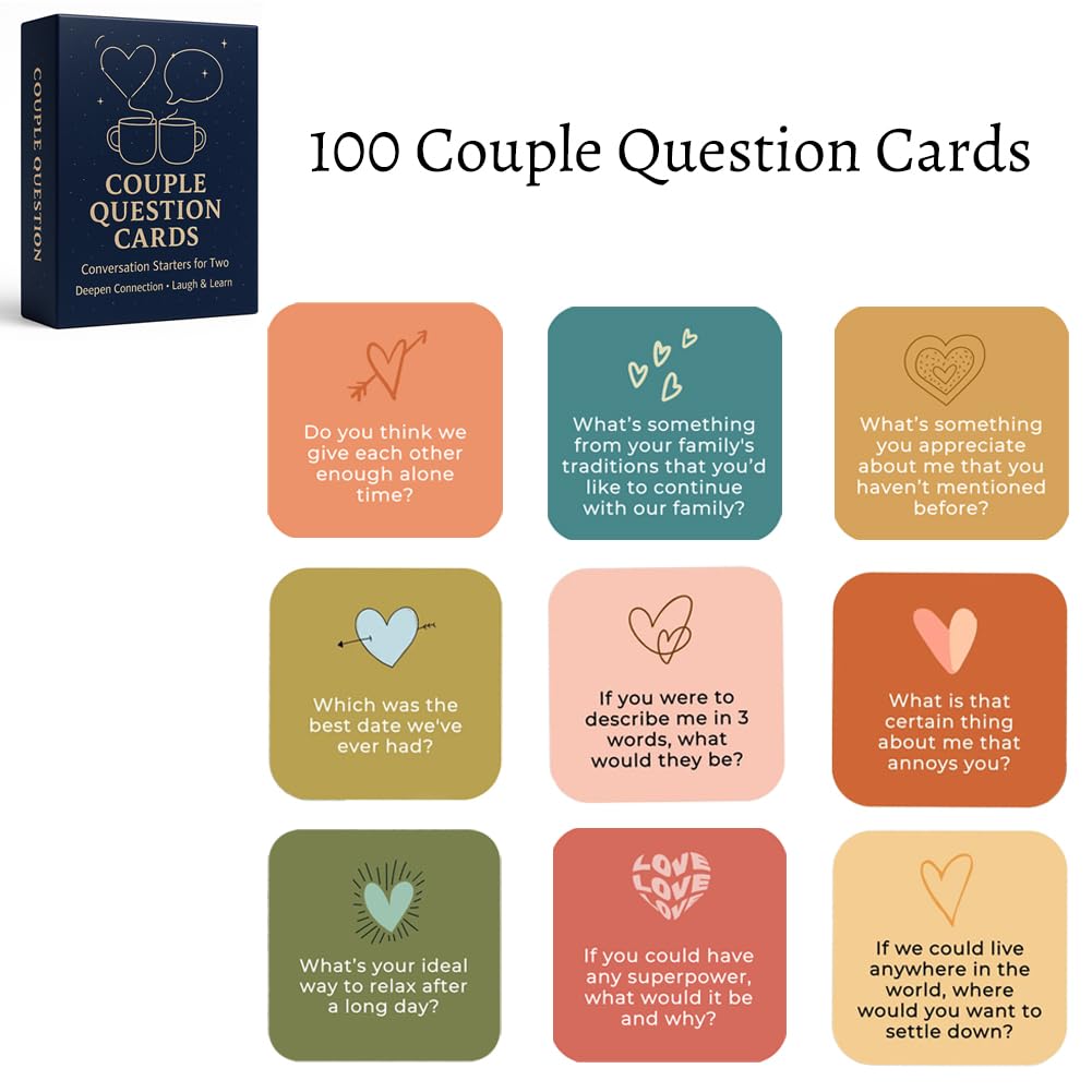Aisikoo 100 PCS Couples Questions Card Game for Adults – Deepen Date Night Conversations