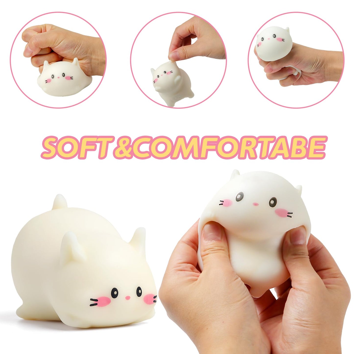 AiSiXin Cat Stress Ball White – Cute Squishy Fidget Toy for Kids & Adults
