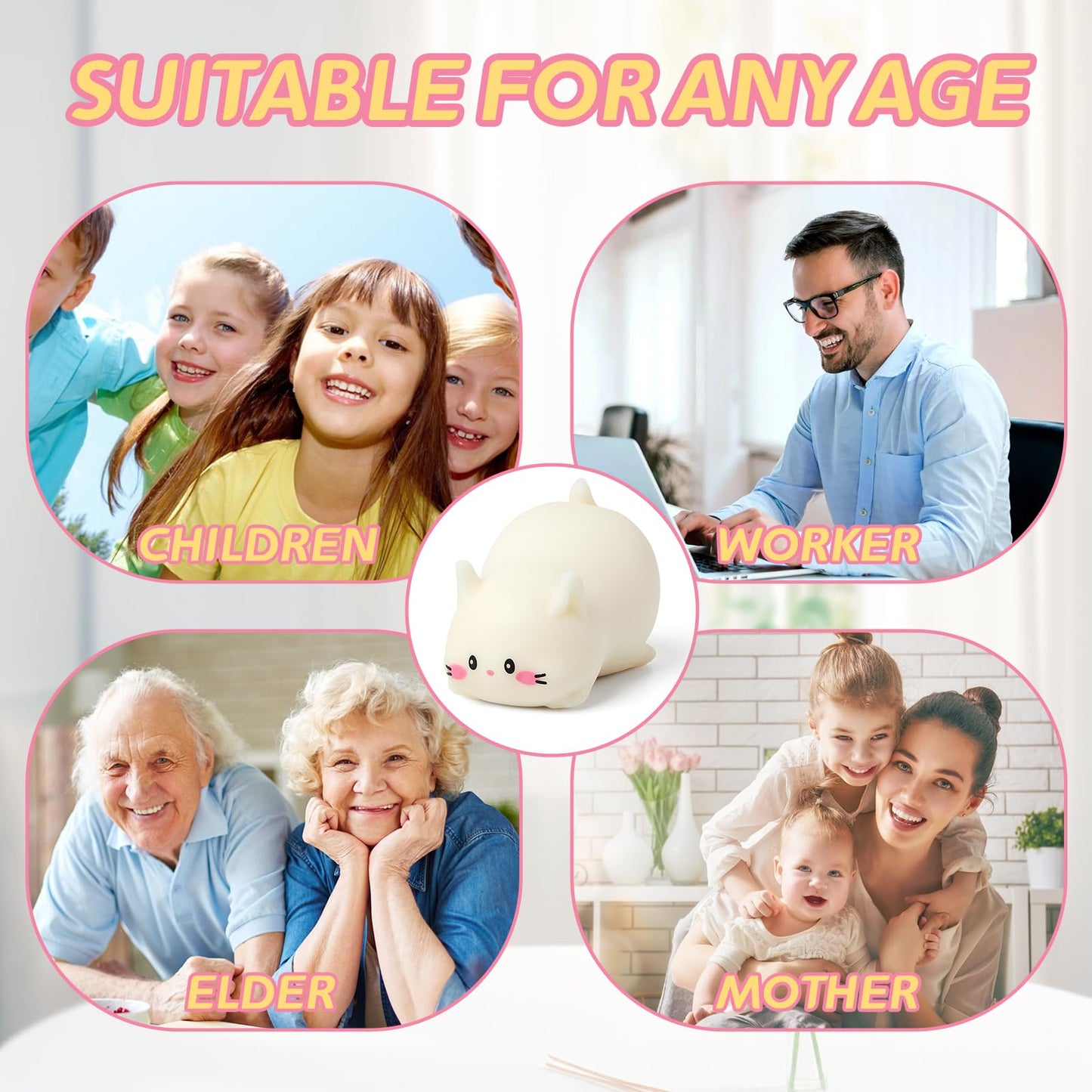 AiSiXin Cat Stress Ball White – Cute Squishy Fidget Toy for Kids & Adults