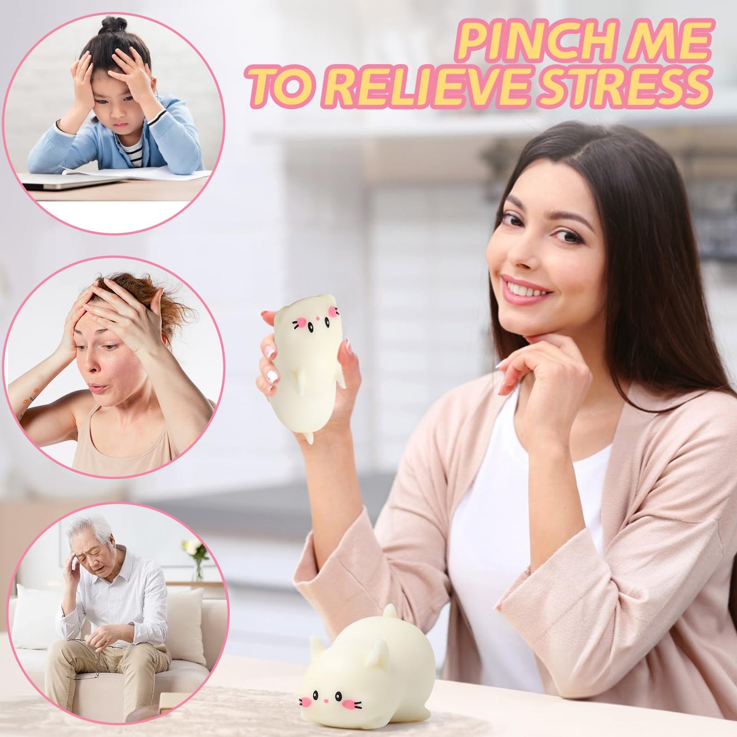 AiSiXin Cat Stress Ball White – Cute Squishy Fidget Toy for Kids & Adults