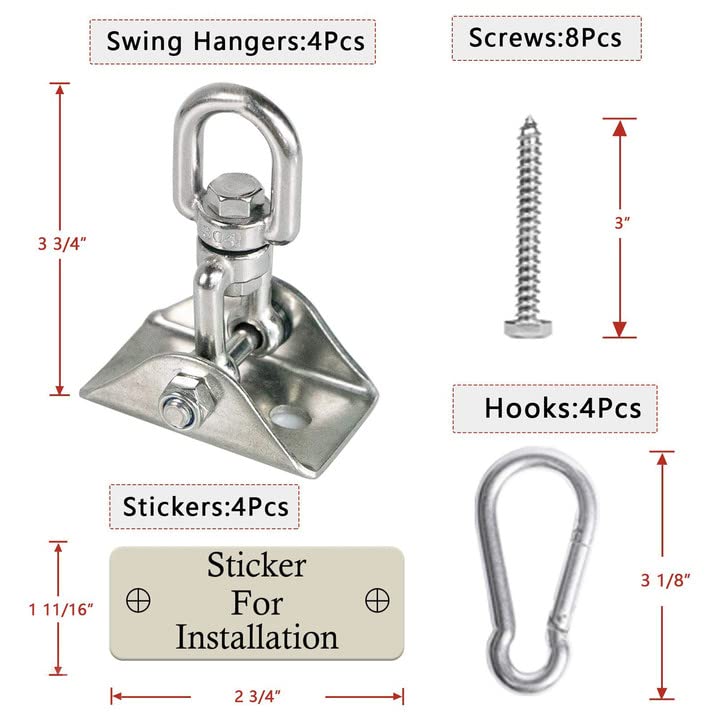 Aisto Heavy Duty Swing Hangers for Wooden Sets – 2 Pack, 2000 lb Total Capacity, 360° Swivel Stainless Steel