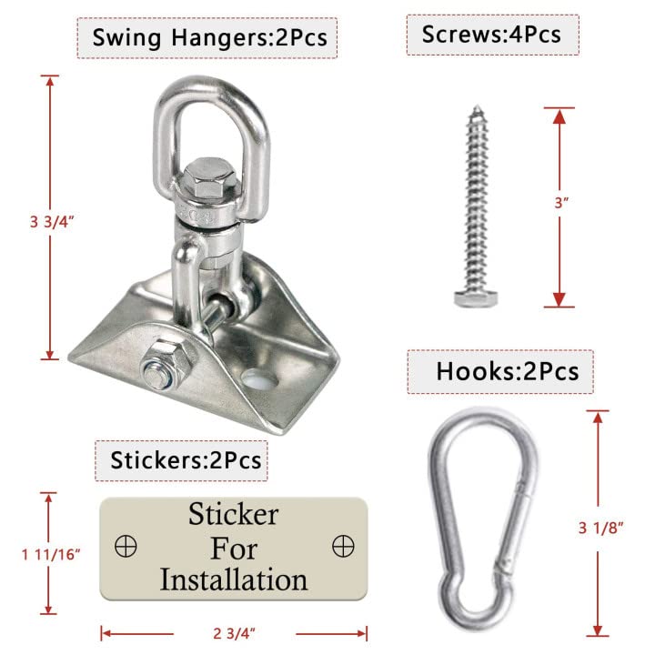 Aisto Heavy Duty Swing Hangers – Stainless Steel 360° Swivel, 2 Pack for Wood & Concrete Installations