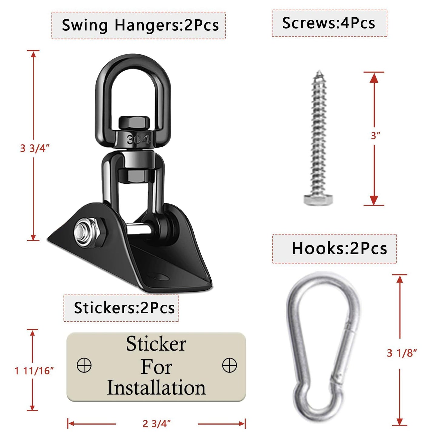 Aisto Heavy Duty Swing Hangers – Stainless Steel 360° Swivel, 2 Pack for Wood & Concrete Installations