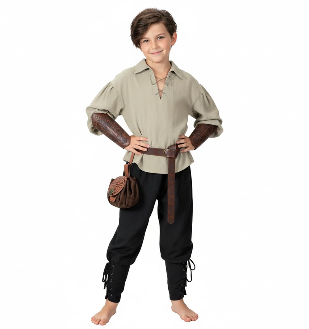 AITIPOO Kids Medieval Viking Pirate Costume — Tunic, Pants & Accessories for 10-12 Years