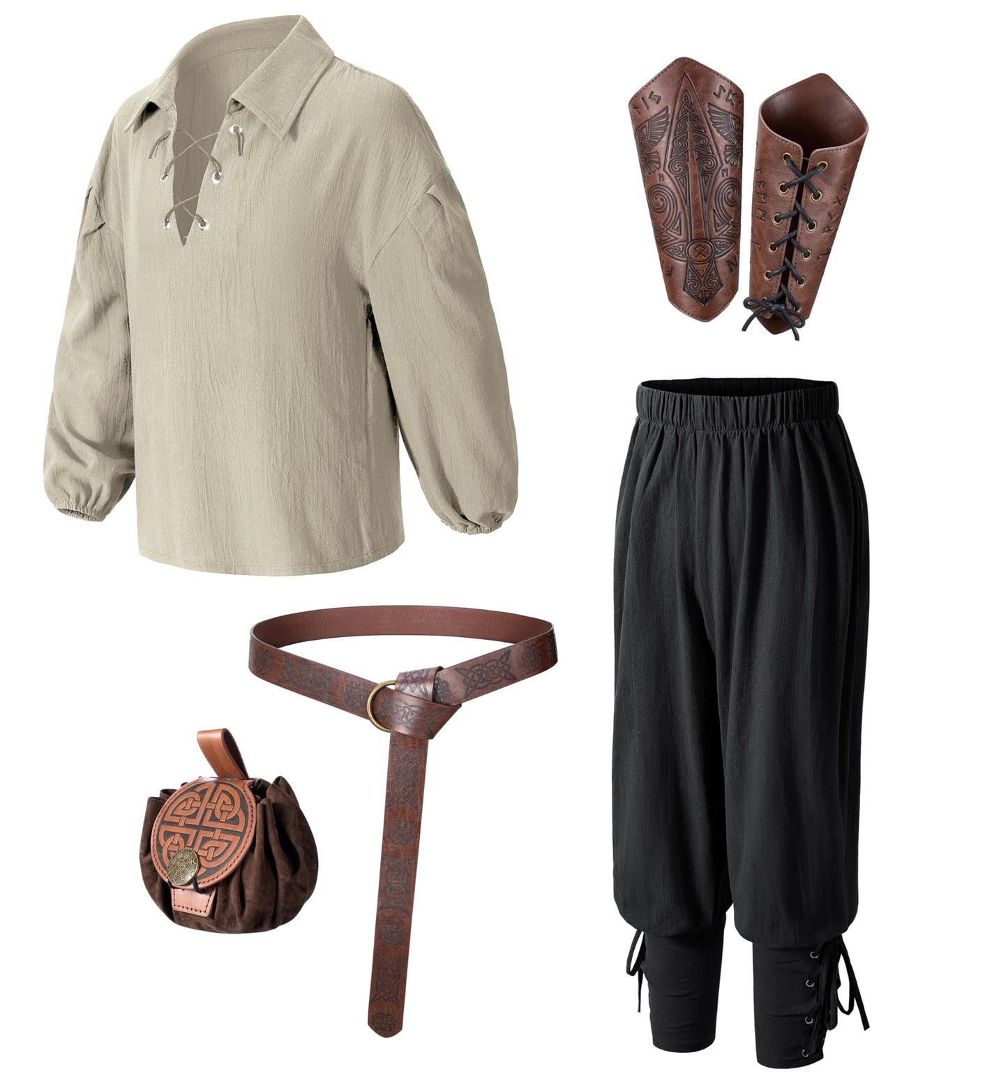 AITIPOO Kids Medieval Viking Pirate Costume — Tunic, Pants & Accessories for 10-12 Years
