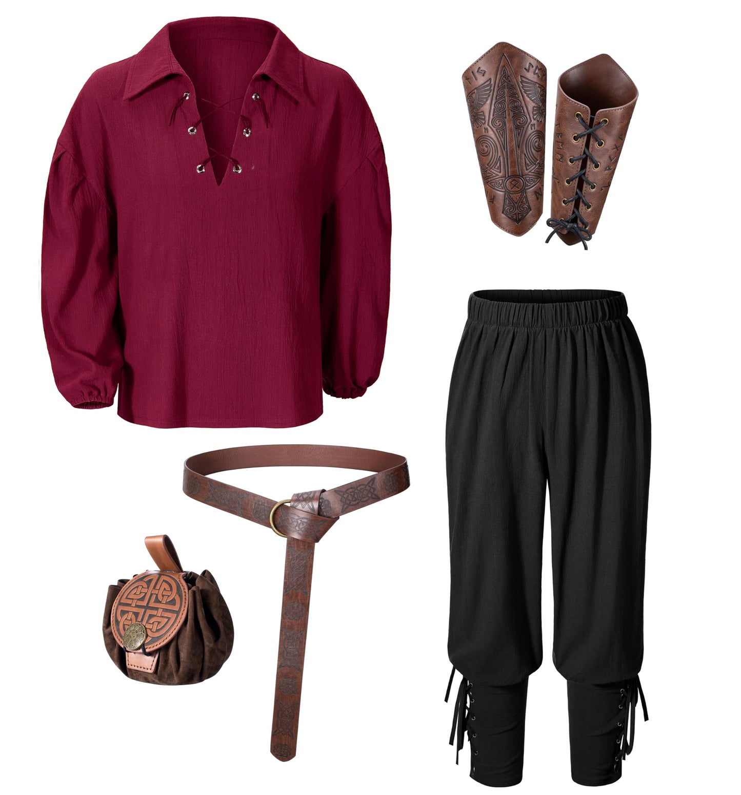 AITIPOO Kids Medieval Viking Pirate Renaissance Tunic Set (3-4T) – Red & Black