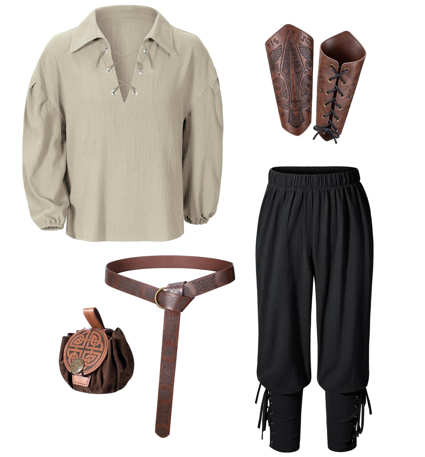 AITIPOO Kids Medieval Viking Pirate Costume — Tunic, Pants & Accessories for 10-12 Years