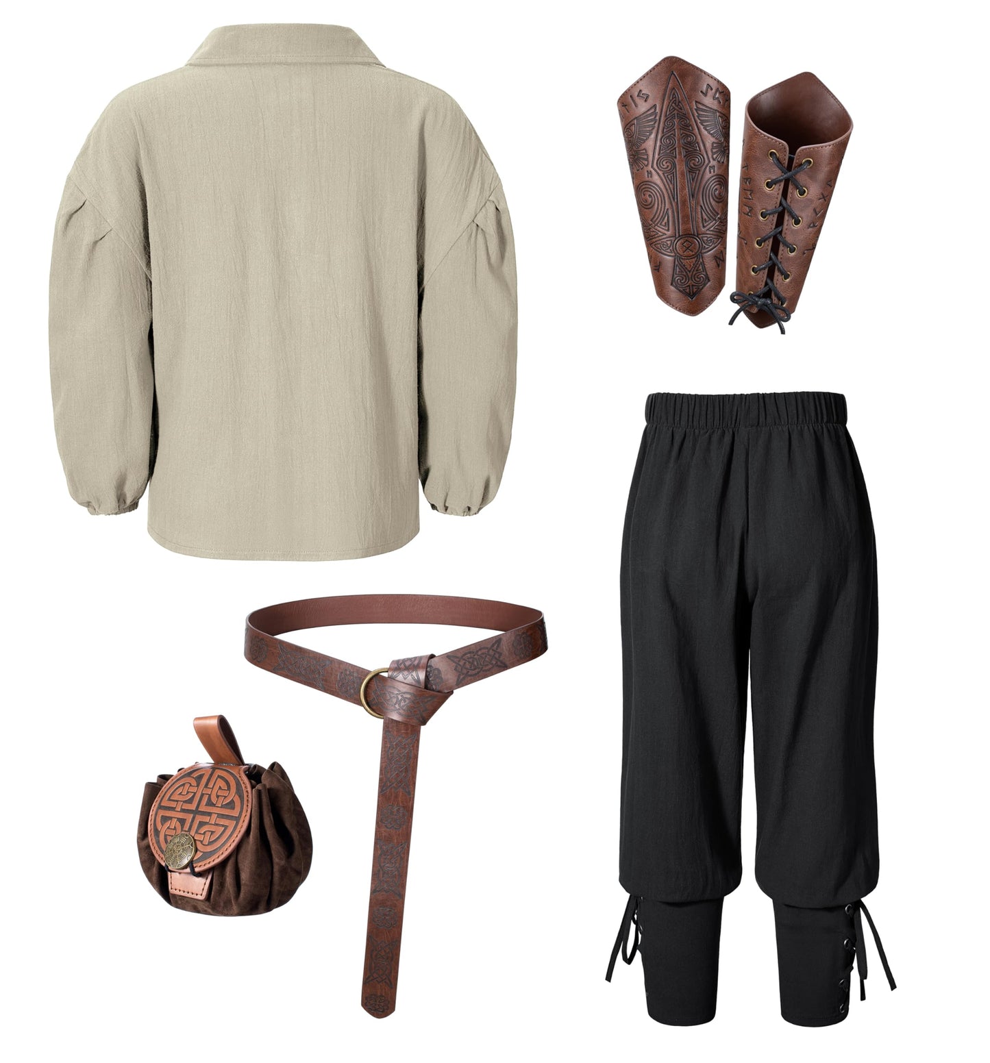 AITIPOO Kids Medieval Viking Pirate Costume — Tunic, Pants & Accessories for 10-12 Years