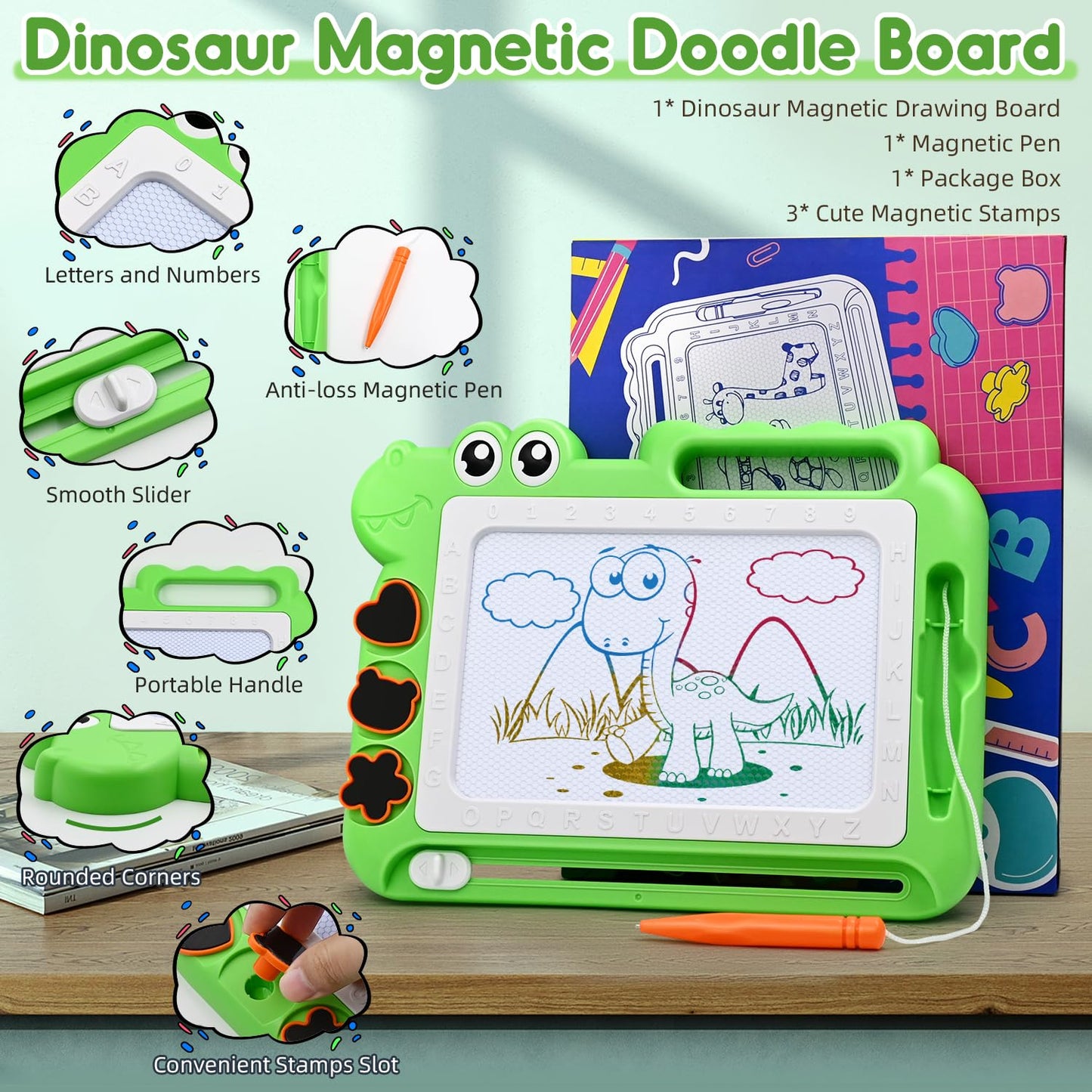 AiTuiTui Magnetic Drawing Board – Color Sketch & Doodle Pad for Toddlers (Green)