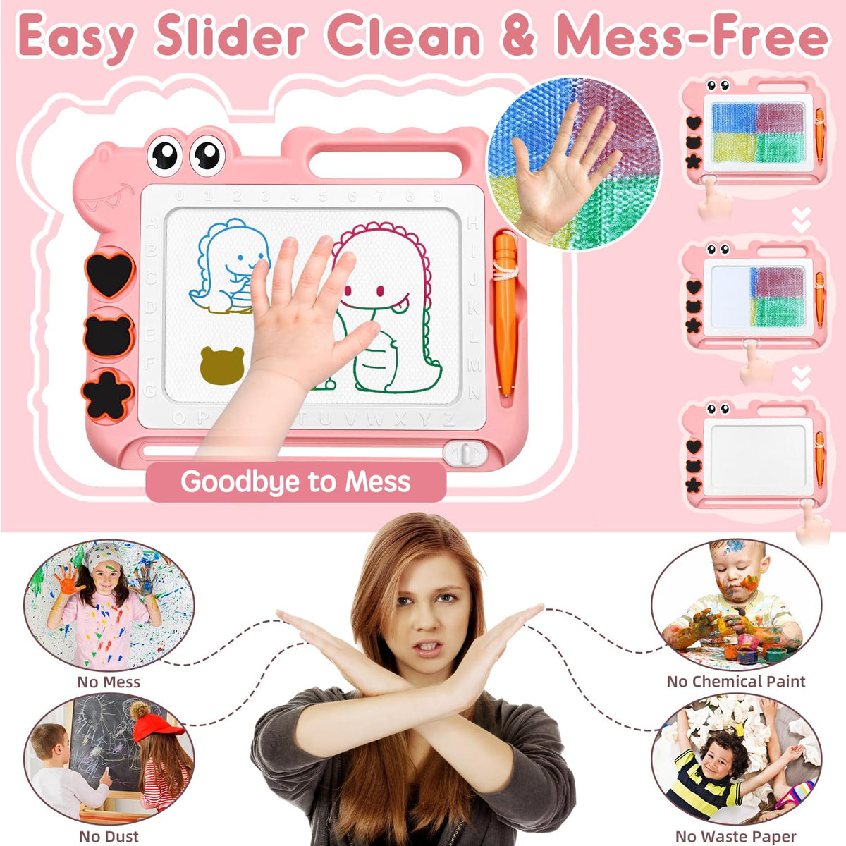 AiTuiTui Magnetic Drawing Board for Toddlers – Color Sketch Doodle Pad (Pink) | Mess-Free Travel Toy