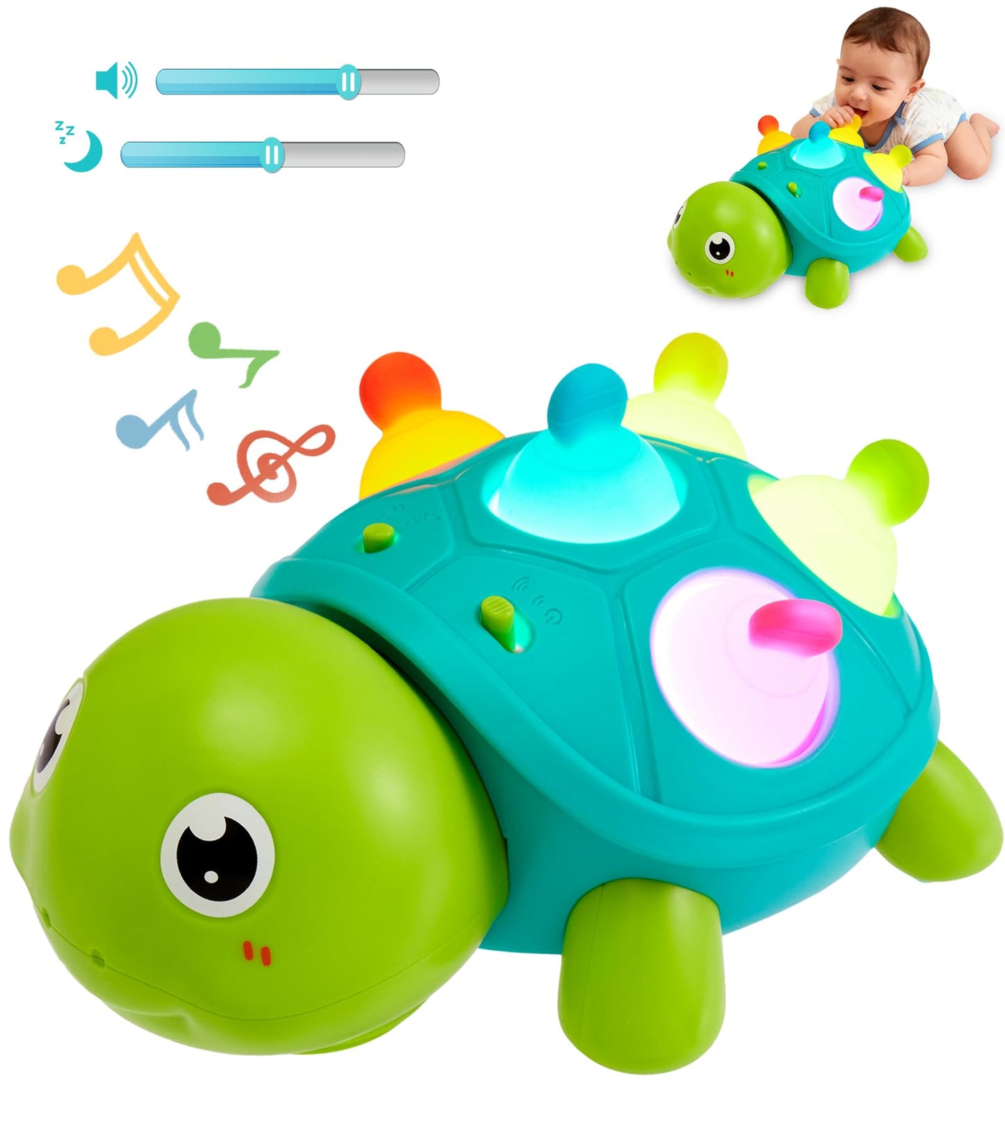 AiTuiTui Baby Crawling Turtle Toy – Sensory Teether, Lights & Music for Tummy Time (6–48M)