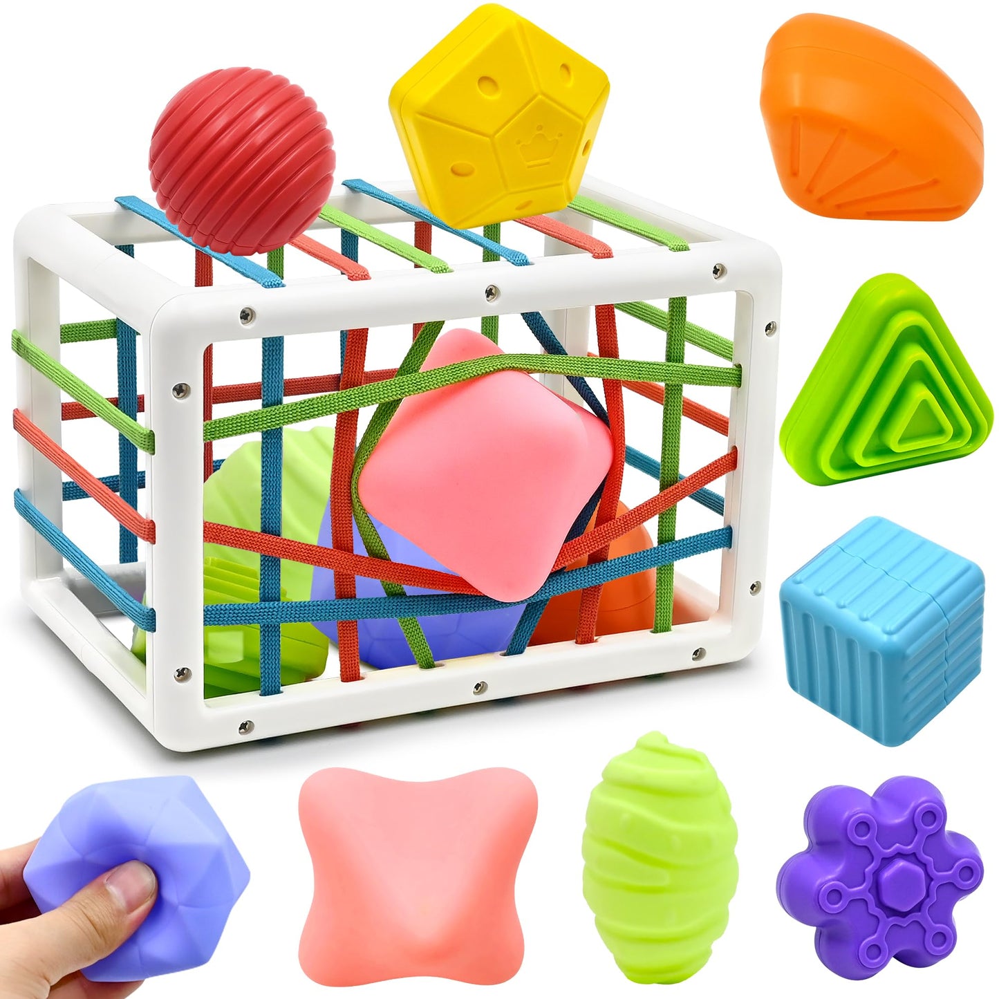 AiTuiTui Baby Sensory Montessori Toys for 1-2 Year Olds | Shape Sorter Cube & Soft Sensory Balls