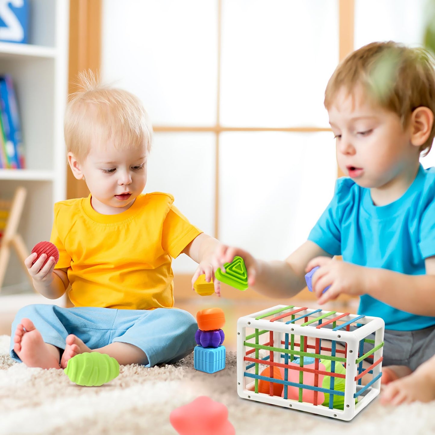 AiTuiTui Baby Sensory Montessori Toys for 1-2 Year Olds | Shape Sorter Cube & Soft Sensory Balls
