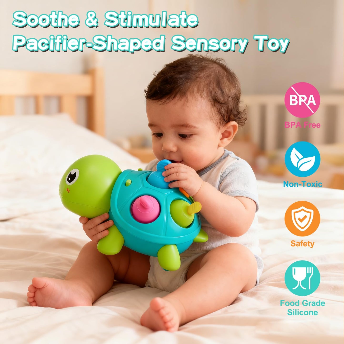 AiTuiTui Baby Crawling Turtle Toy – Sensory Teether, Lights & Music for Tummy Time (6–48M)