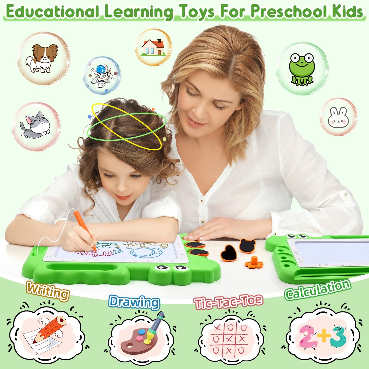 AiTuiTui Magnetic Drawing Board – Color Sketch & Doodle Pad for Toddlers (Green)