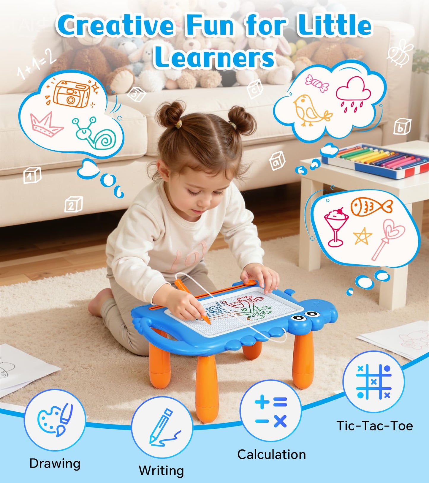 AiTuiTui Magnetic Drawing Board for Toddlers 1–3 — Dino Doodle with Detachable Legs & Carry Handle