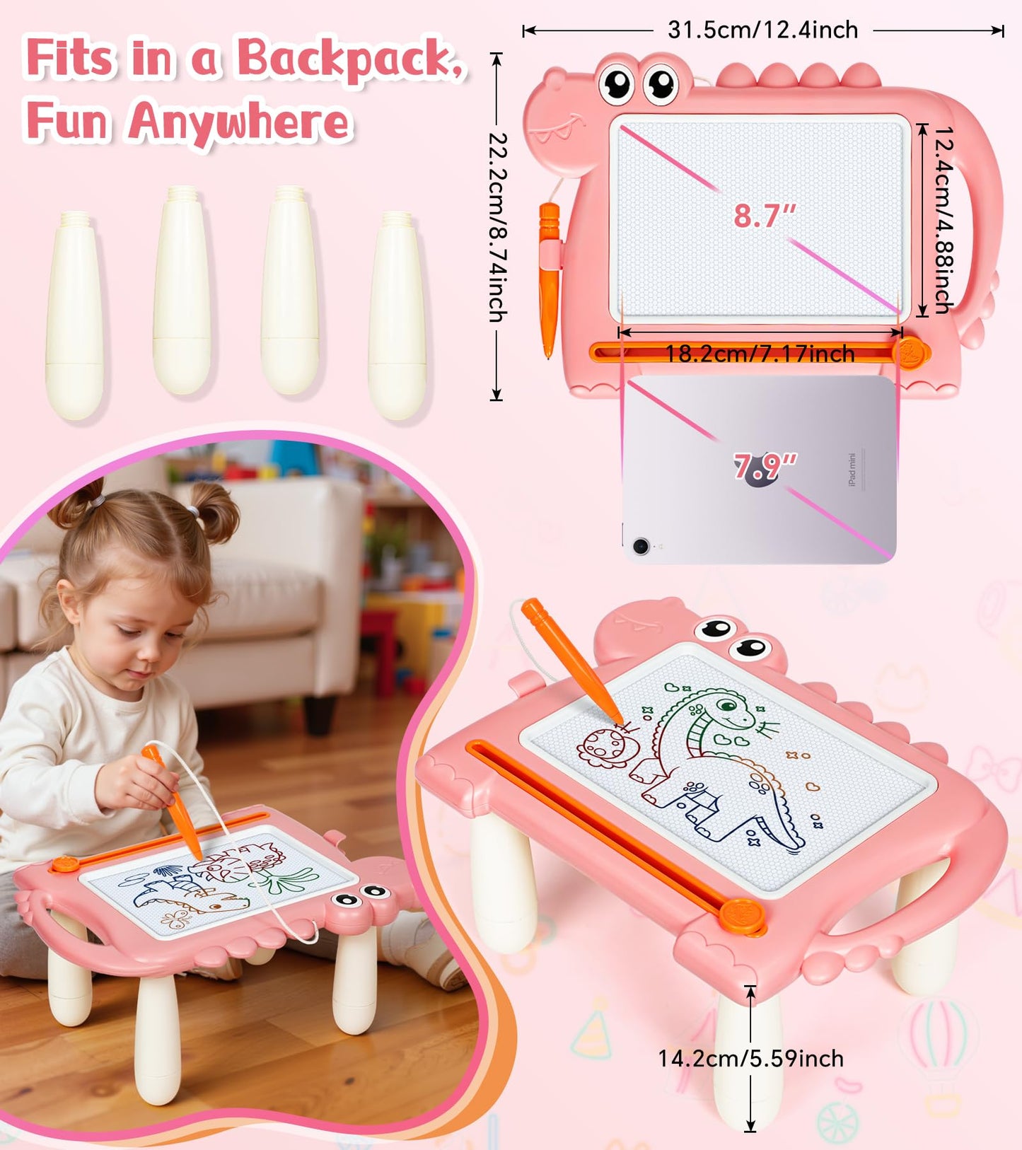 AiTuiTui Magnetic Drawing Board for Toddlers 1–3 | Dinosaur Doodle Board with Detachable Legs