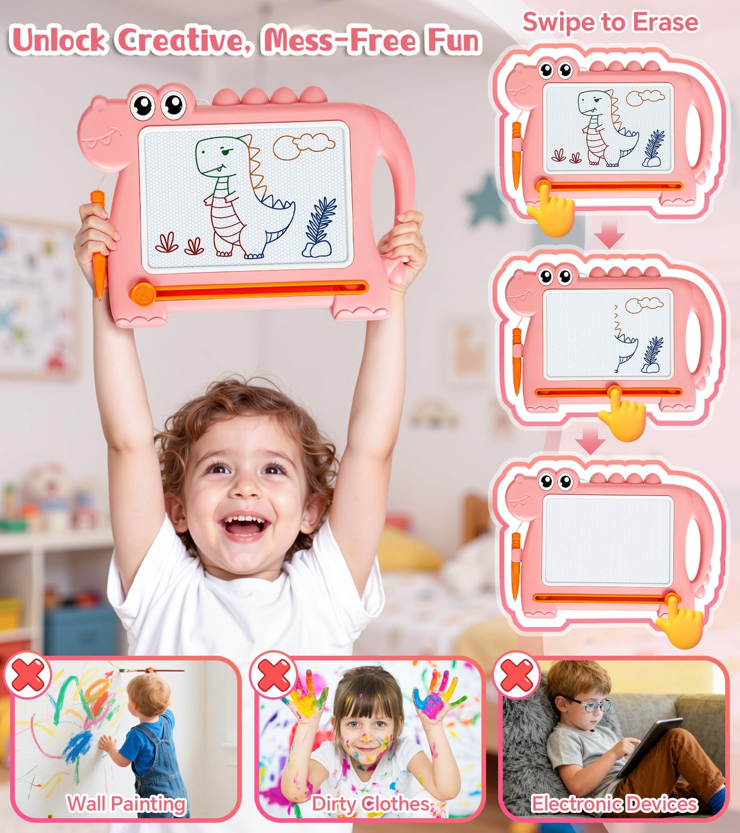 AiTuiTui Magnetic Drawing Board for Toddlers 1–3 | Dinosaur Doodle Board with Detachable Legs