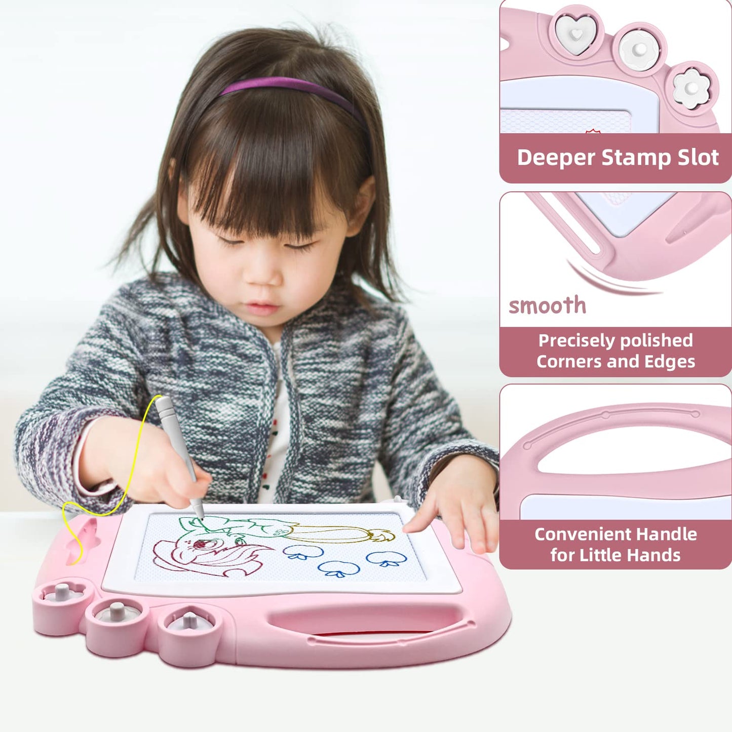 AiTuiTui Magnetic Drawing Board for Toddlers – Travel Doodle Pad with Stamps