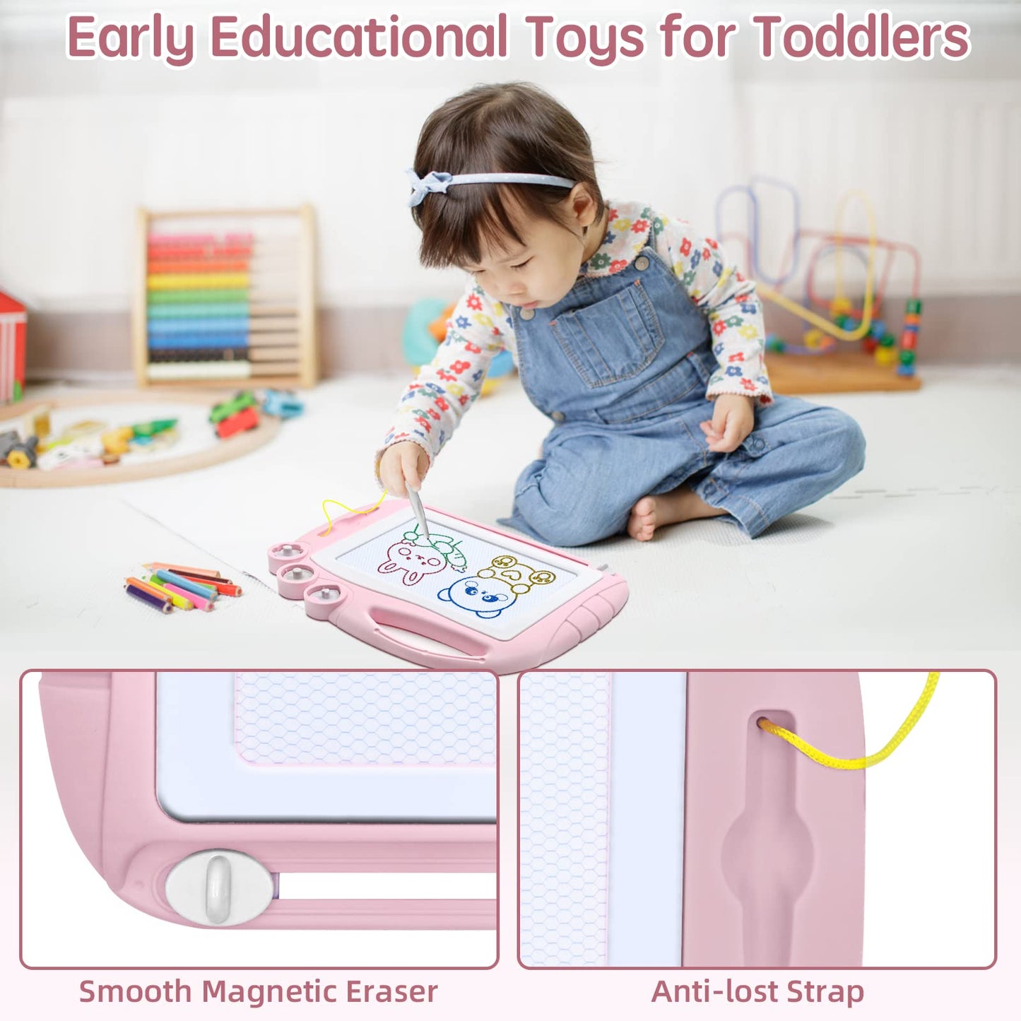 AiTuiTui Magnetic Drawing Board for Toddlers – Travel Doodle Pad with Stamps