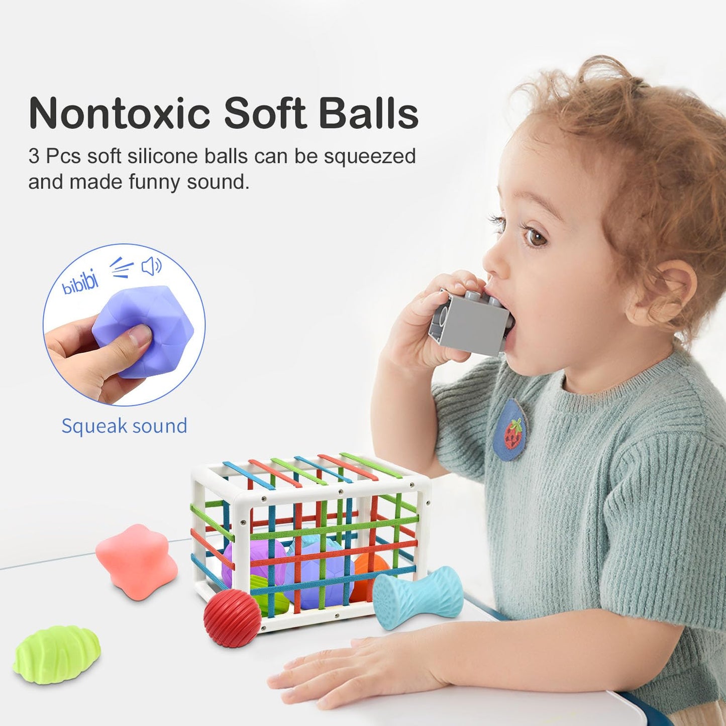 AiTuiTui Baby Sensory Montessori Toys for 1-2 Year Olds | Shape Sorter Cube & Soft Sensory Balls