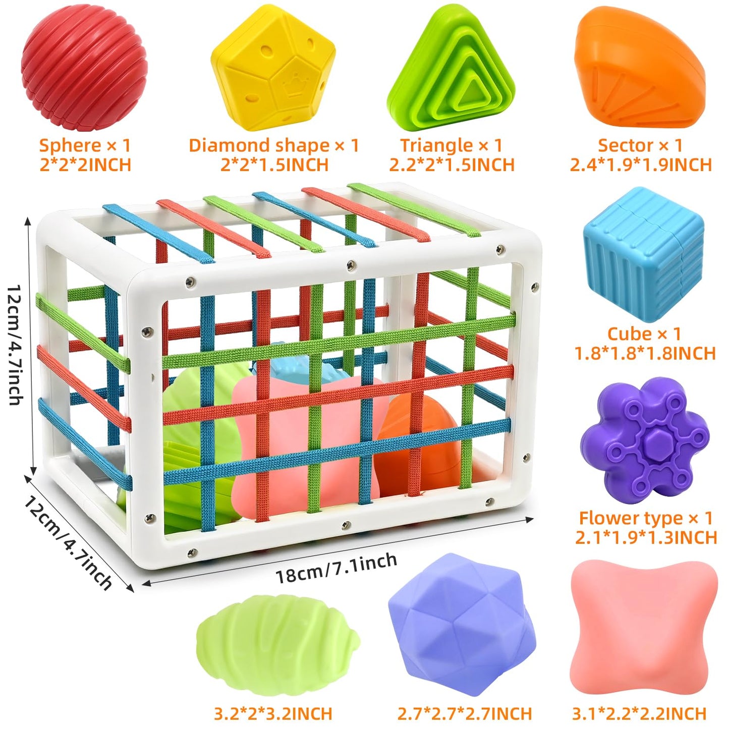 AiTuiTui Baby Sensory Montessori Toys for 1-2 Year Olds | Shape Sorter Cube & Soft Sensory Balls