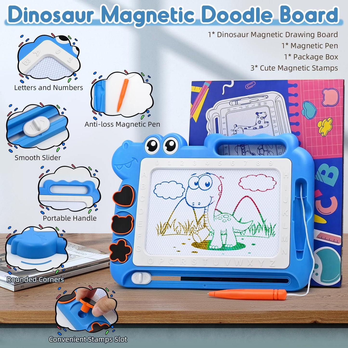 AiTuiTui Magnetic Drawing Board Blue – Travel Doodle Pad for Kids