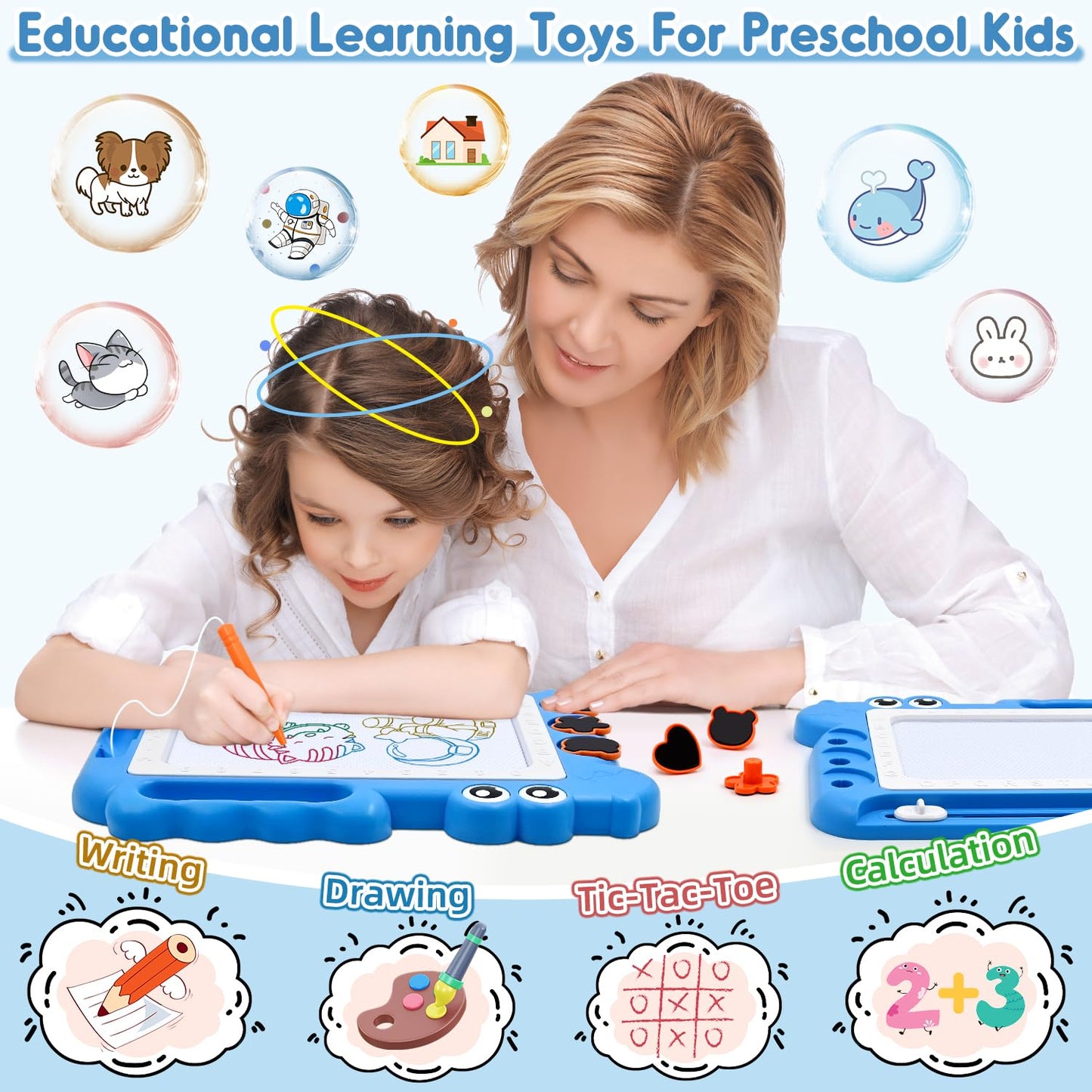 AiTuiTui Magnetic Drawing Board Blue – Travel Doodle Pad for Kids
