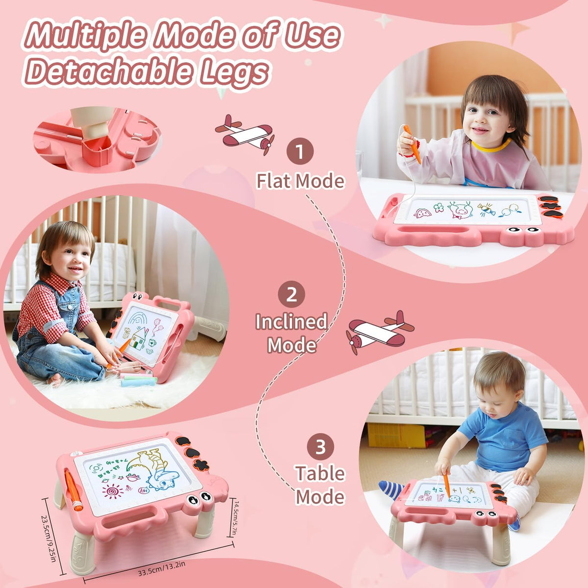 AiTuiTui Magnetic Drawing Board for Toddlers with Legs – Pink Doodle Pad