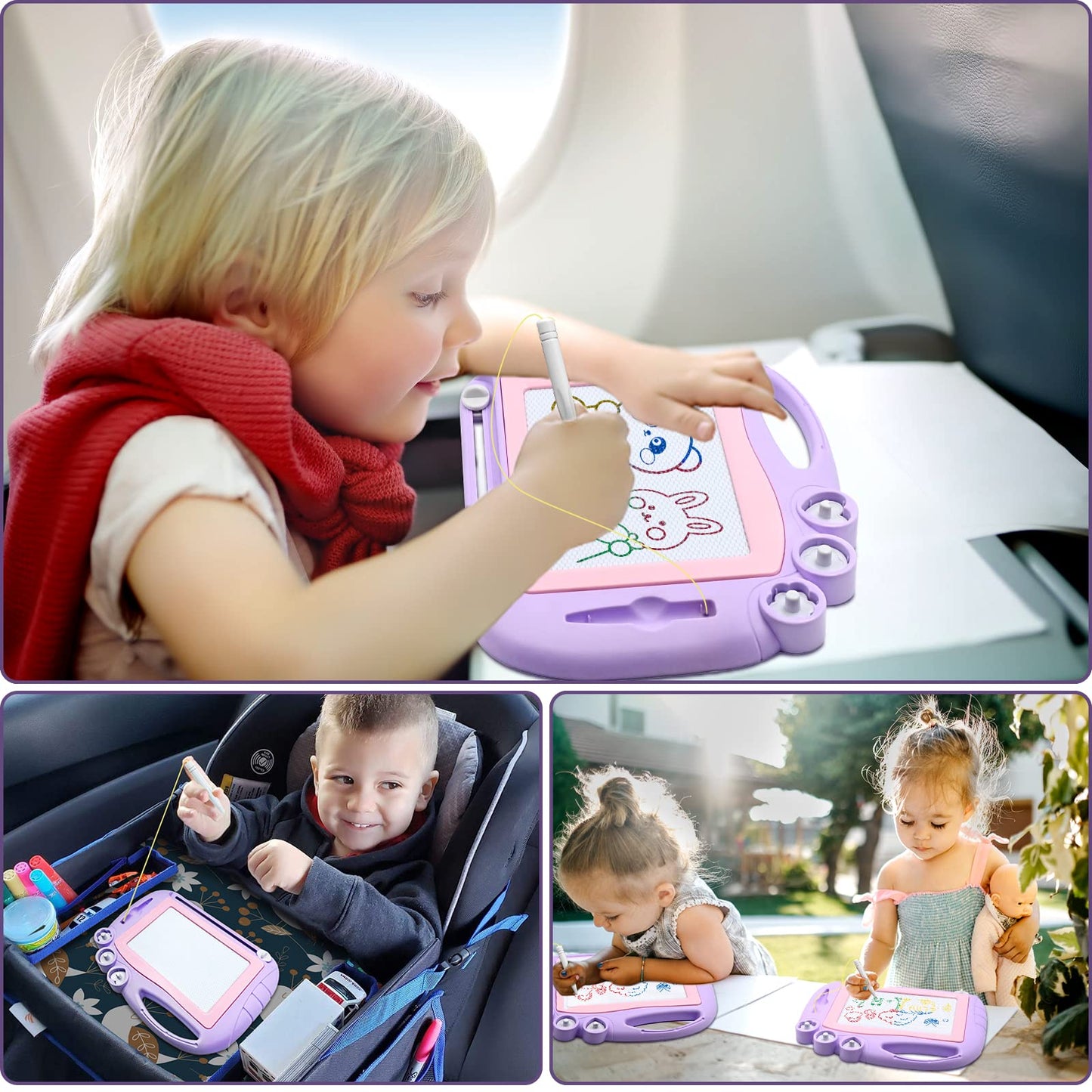 AiTuiTui Magnetic Drawing Board for Toddlers – Portable Erasable Doodle Pad with Stamps