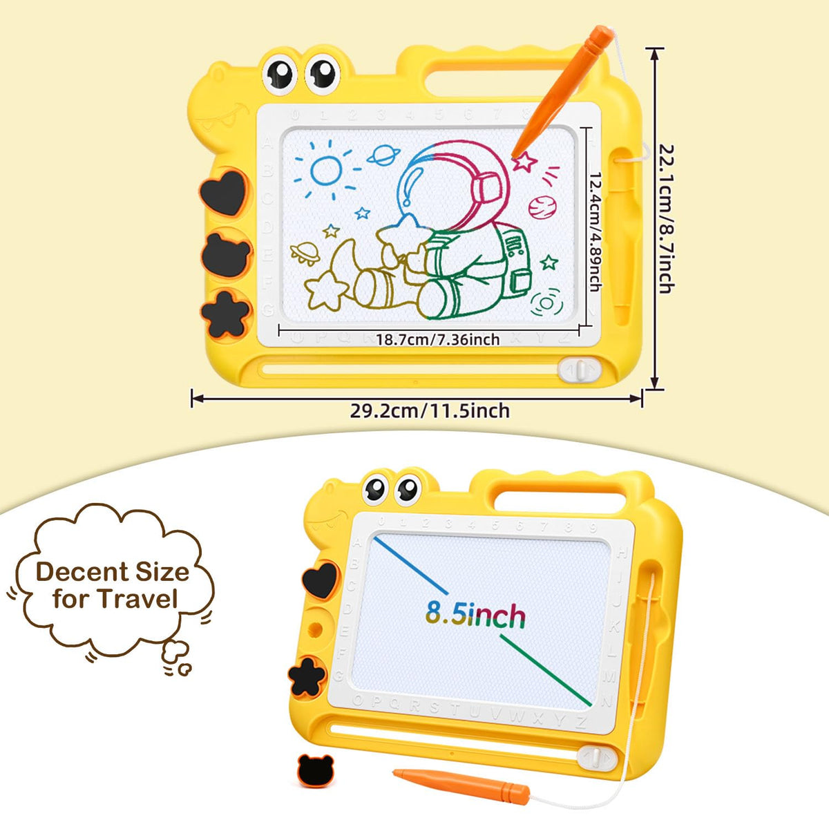 AiTuiTui Magnetic Drawing Board for Kids – Colorful Doodle Pad with Stamps, Travel-Friendly Educational Toy (Yellow)
