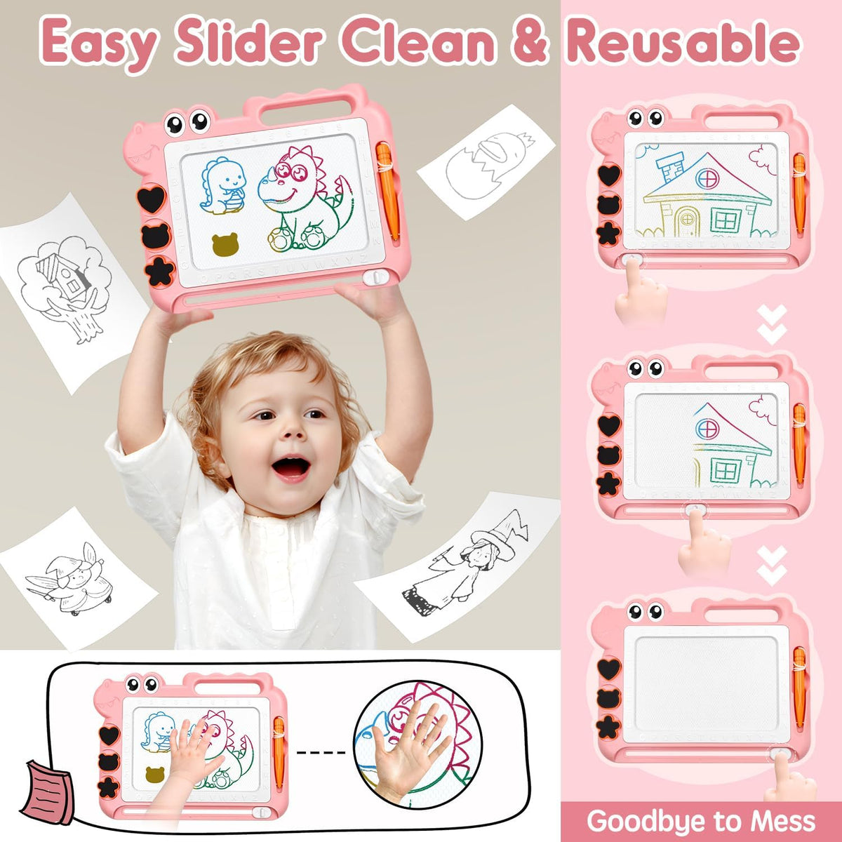 AiTuiTui Magnetic Drawing Board for Toddlers with Legs – Pink Doodle Pad