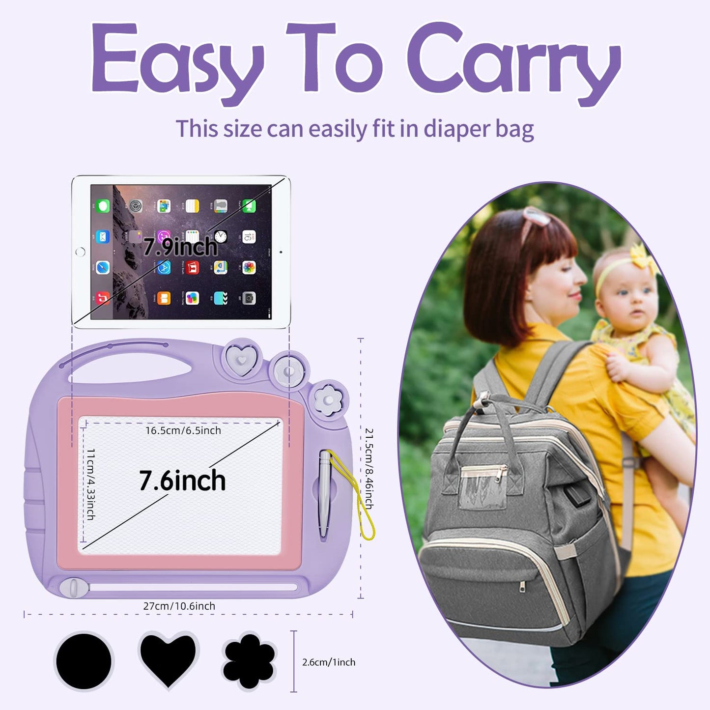 AiTuiTui Magnetic Drawing Board for Toddlers – Portable Erasable Doodle Pad with Stamps