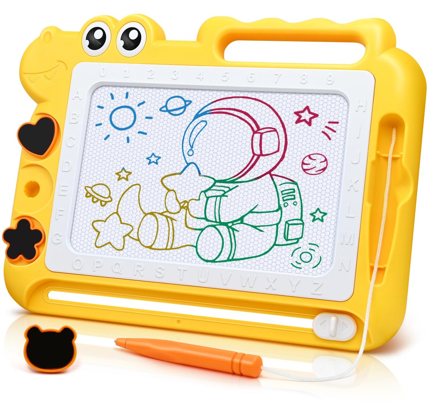 AiTuiTui Magnetic Drawing Board for Kids – Colorful Doodle Pad with Stamps, Travel-Friendly Educational Toy (Yellow)