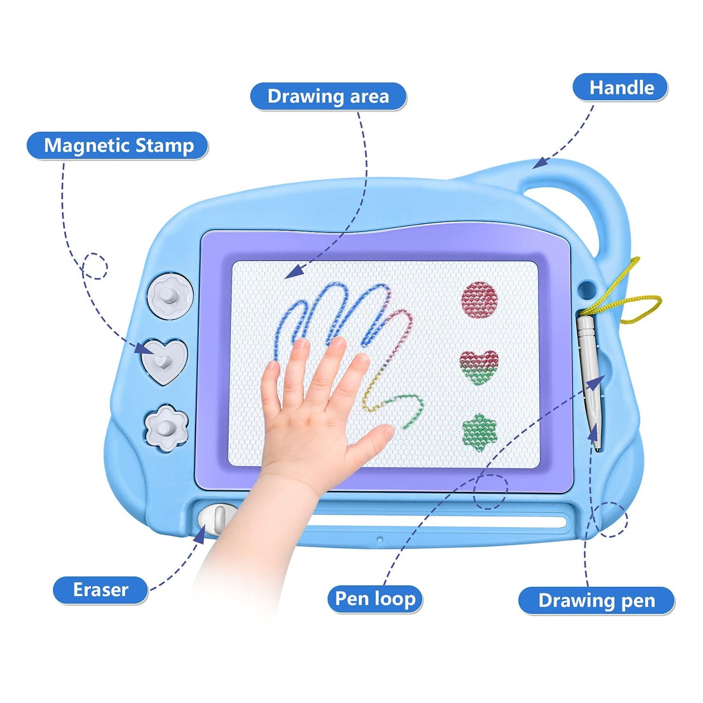 AiTuiTui Magnetic Drawing Board Mini Travel Doodle – Colorful Erasable Sketch Pad for Kids (Sky Blue)