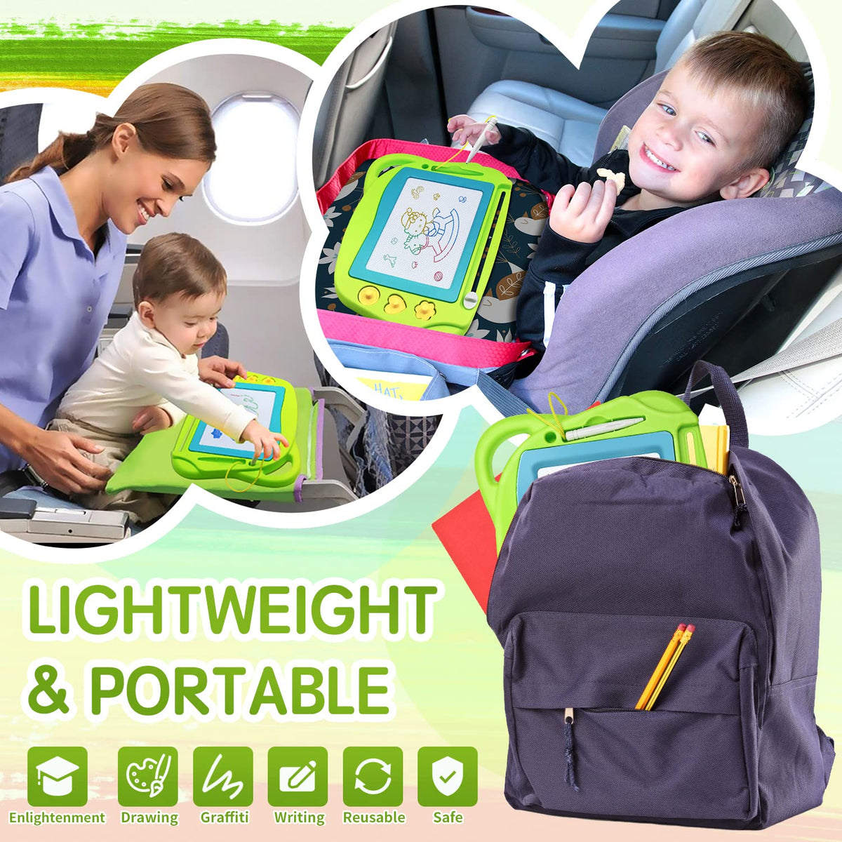 AiTuiTui Magnetic Drawing Board Mini Travel Doodle — Portable Erasable Color Pad for Kids