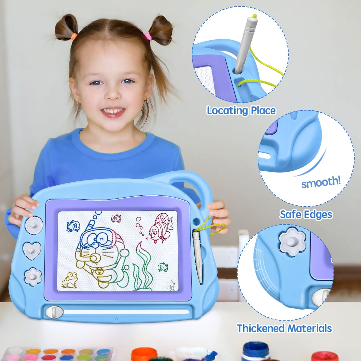 AiTuiTui Magnetic Drawing Board Mini Travel Doodle – Colorful Erasable Sketch Pad for Kids (Sky Blue)