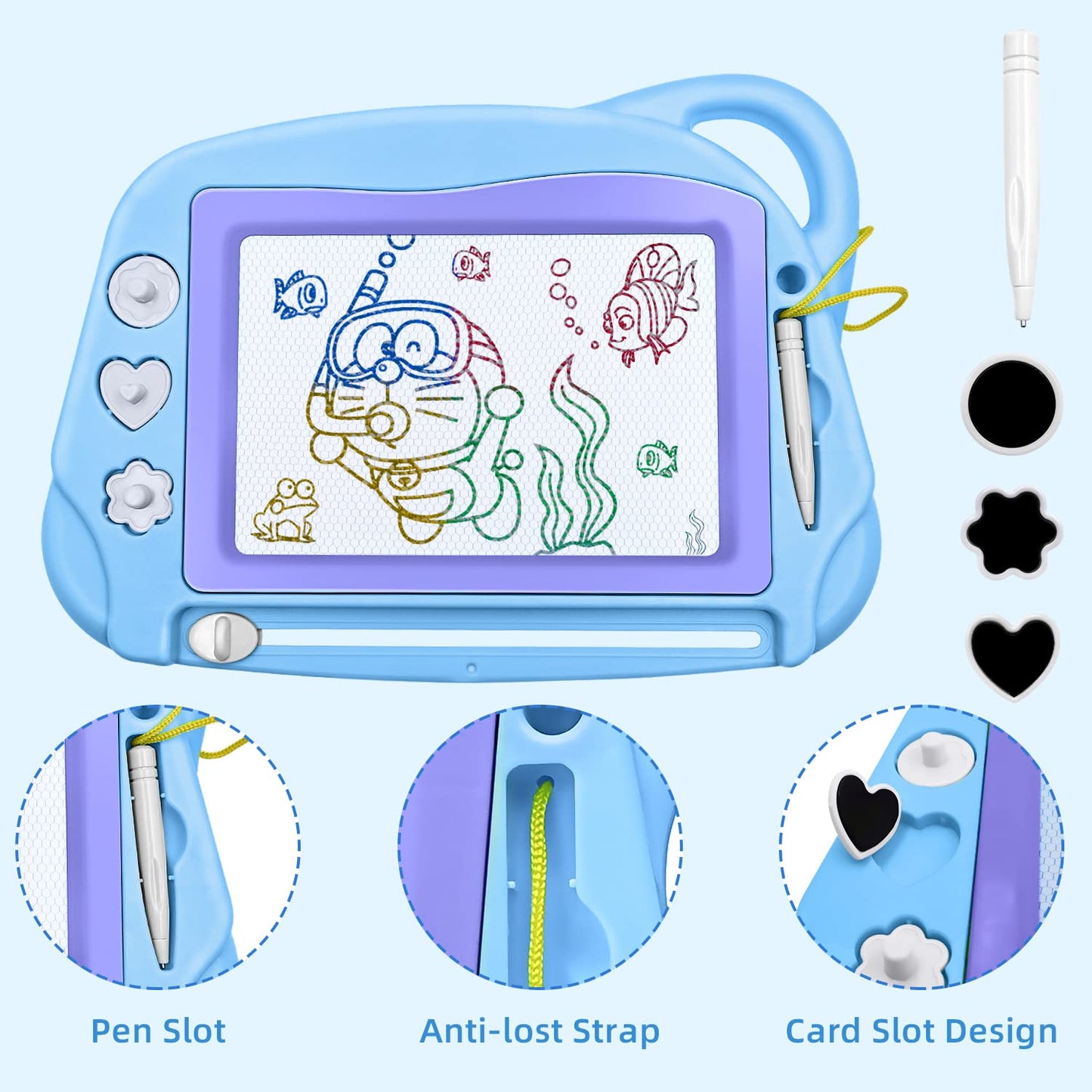 AiTuiTui Magnetic Drawing Board Mini Travel Doodle – Colorful Erasable Sketch Pad for Kids (Sky Blue)