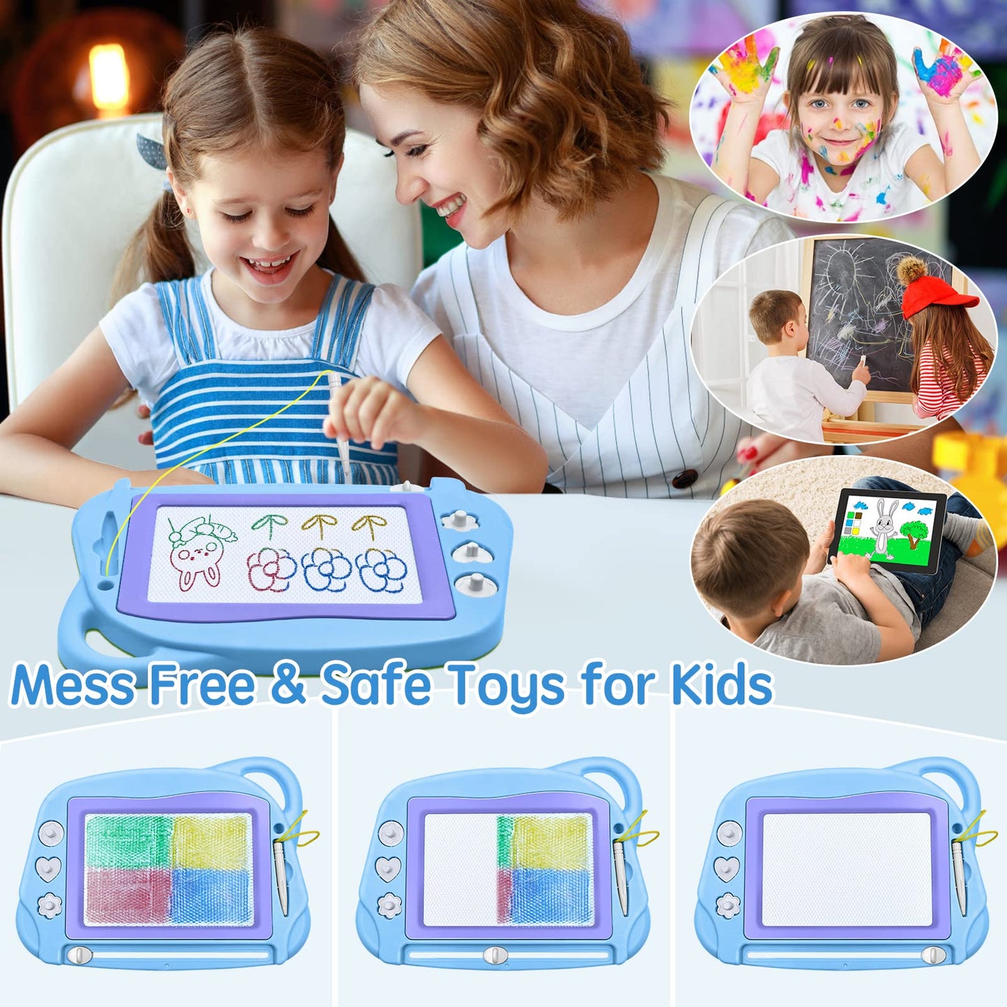 AiTuiTui Magnetic Drawing Board Mini Travel Doodle – Colorful Erasable Sketch Pad for Kids (Sky Blue)