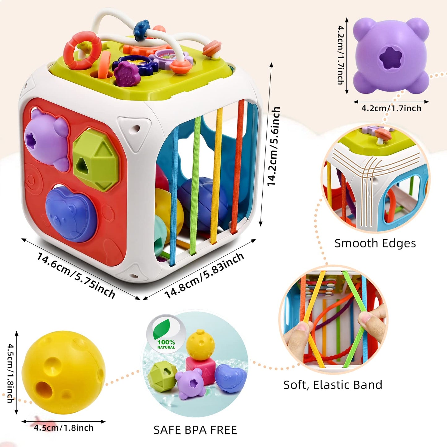 AiTuiTui 7-in-1 Montessori Activity Cube – Sensory, Shape Sorter & Bead Maze for Toddlers