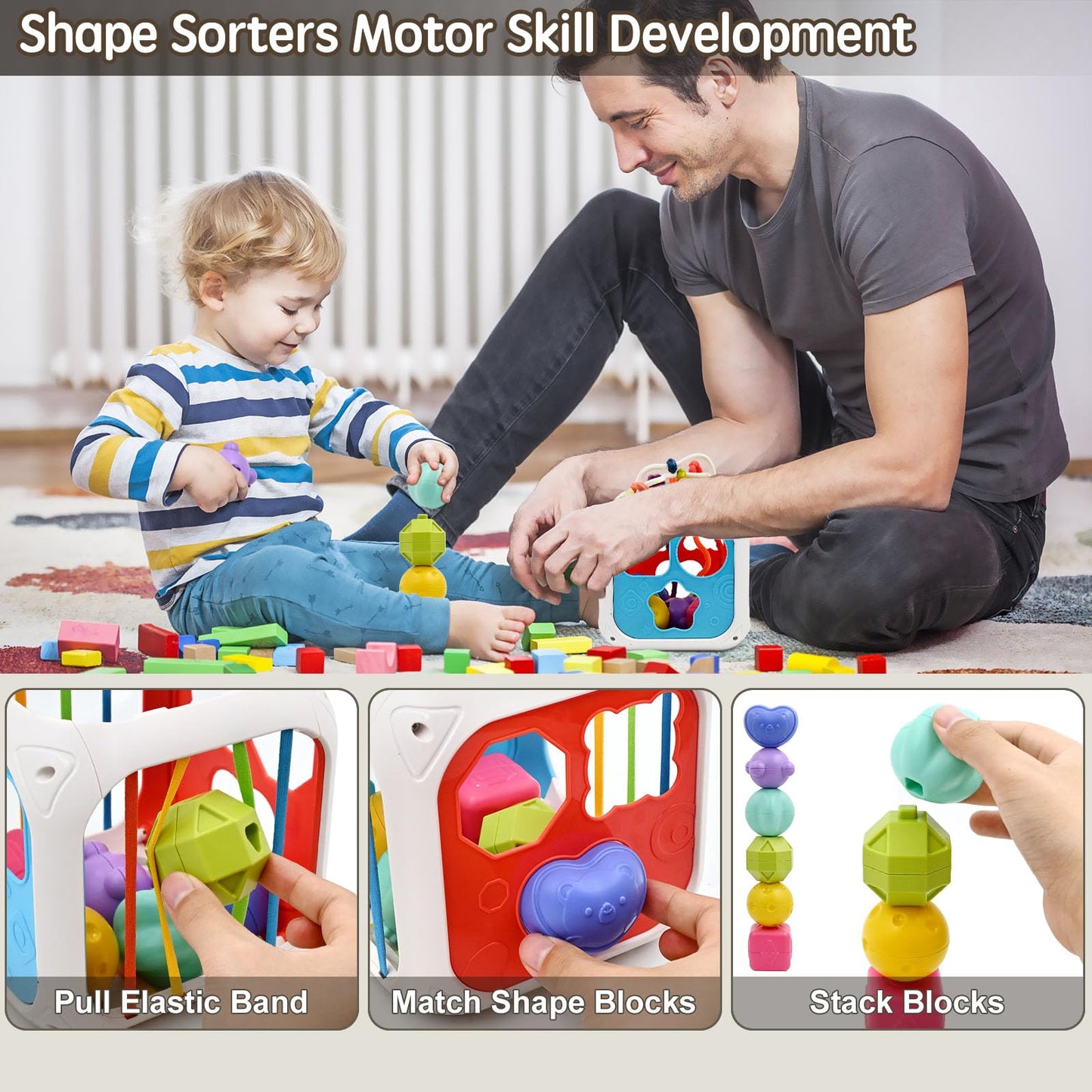 AiTuiTui 7-in-1 Montessori Activity Cube – Sensory, Shape Sorter & Bead Maze for Toddlers
