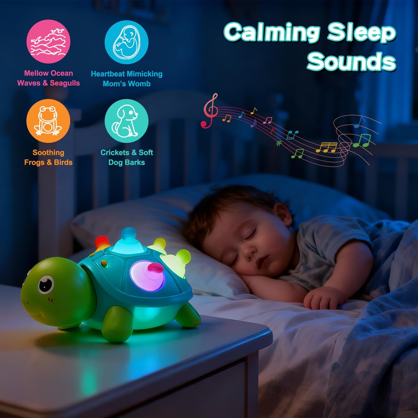 AiTuiTui Baby Crawling Turtle Toy – Sensory Teether, Lights & Music for Tummy Time (6–48M)