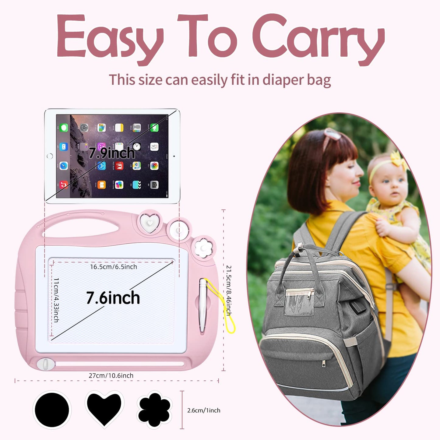 AiTuiTui Magnetic Drawing Board for Toddlers – Travel Doodle Pad with Stamps