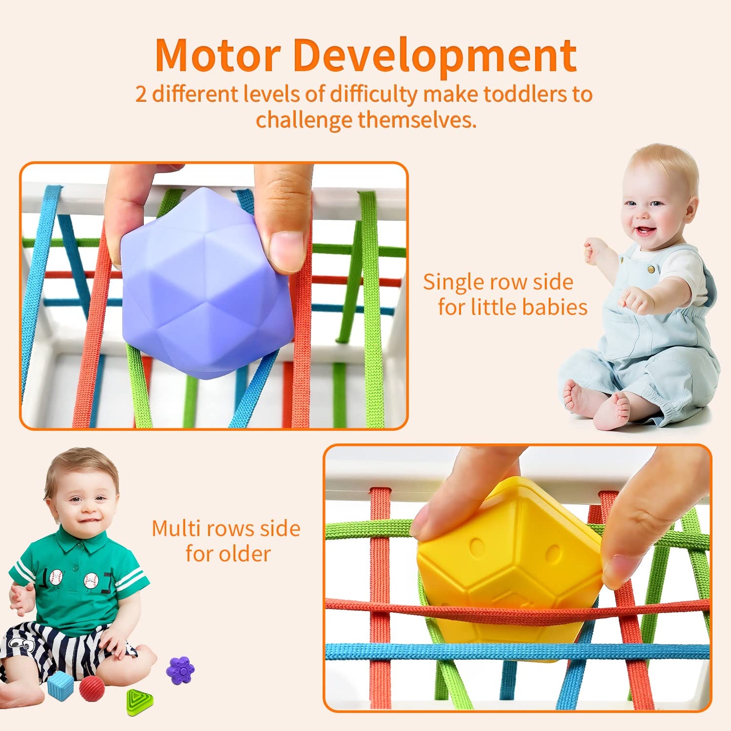 AiTuiTui Baby Sensory Montessori Toys for 1-2 Year Olds | Shape Sorter Cube & Soft Sensory Balls