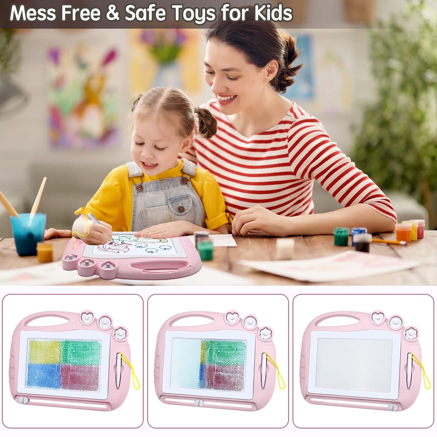 AiTuiTui Magnetic Drawing Board for Toddlers – Travel Doodle Pad with Stamps